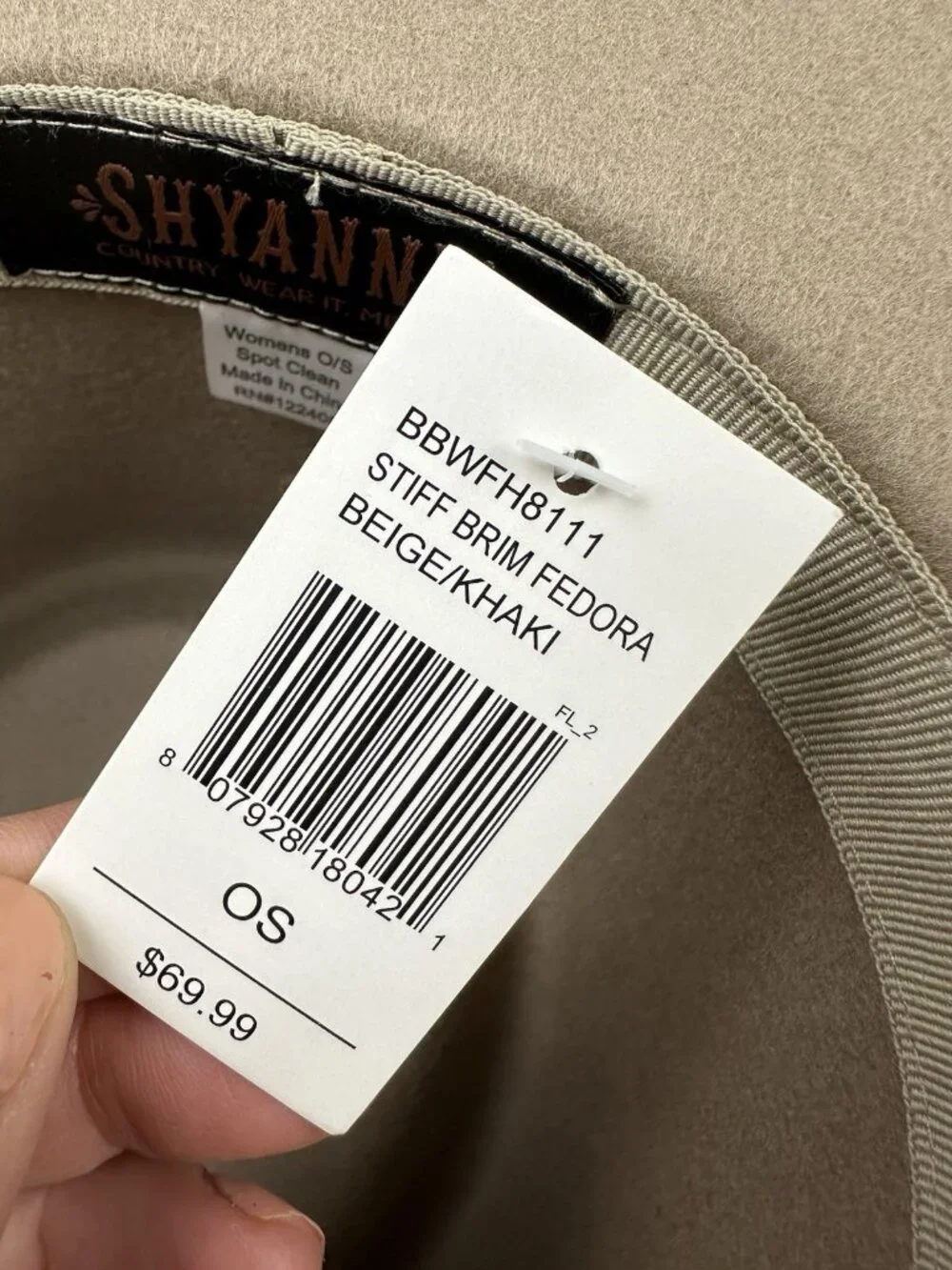 Shyanne Women's Wool Felt Fedora Wide Brim Hat Beige Khaki Western OS NWT